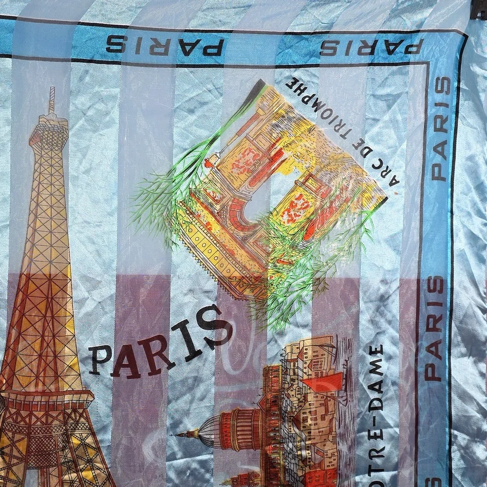 Paris Themed Silk Scarf 37x37 Inches